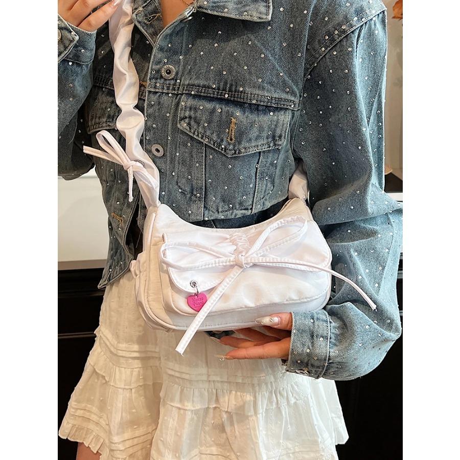 Fashion Pleated Bow Women Bag  Summer Simple All-Match Zipper Shoulder Bags Lady Denim Small Handbag