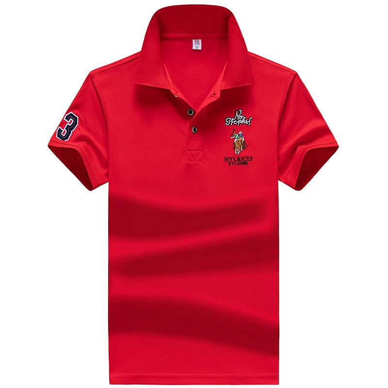 Men's Slim Fit Summer Polo Shirt - Solid Color, Short Sleeve, Embroidered Design