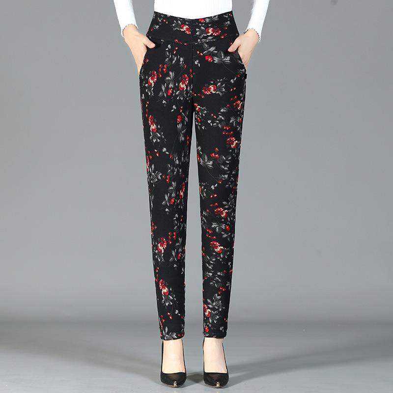Thickened High-waisted Cotton Pants, Female Grandma Pants, Winter Outer Wear Leggings, Medium and Old Mother Warm and Slim Body Pants