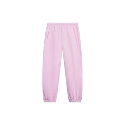 Li Ning China Culture Series Logo Embroidered Mid Waist Straight Leg Cuffed Sports Pants Women Pants Cherry-Blossom-Pink AYKT170-3