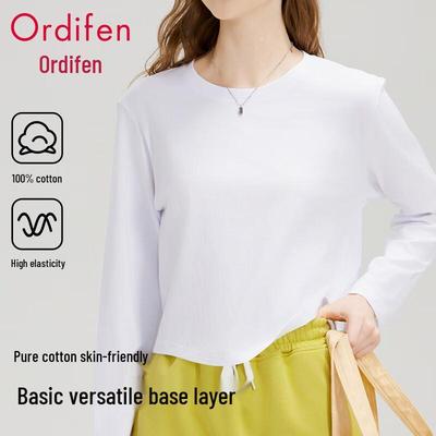 T-shirt de base à manches longues en pur coton pour femme Ordifen