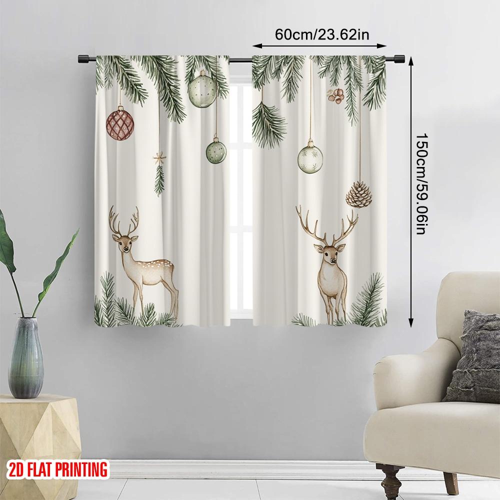 2 Stück, 2D-Flachdruck Vorhänge Rollos Weihnachtsornamente Hirsch (3) Polyester Fabrik (ohne Stange) Vielseitige Allzweck- für