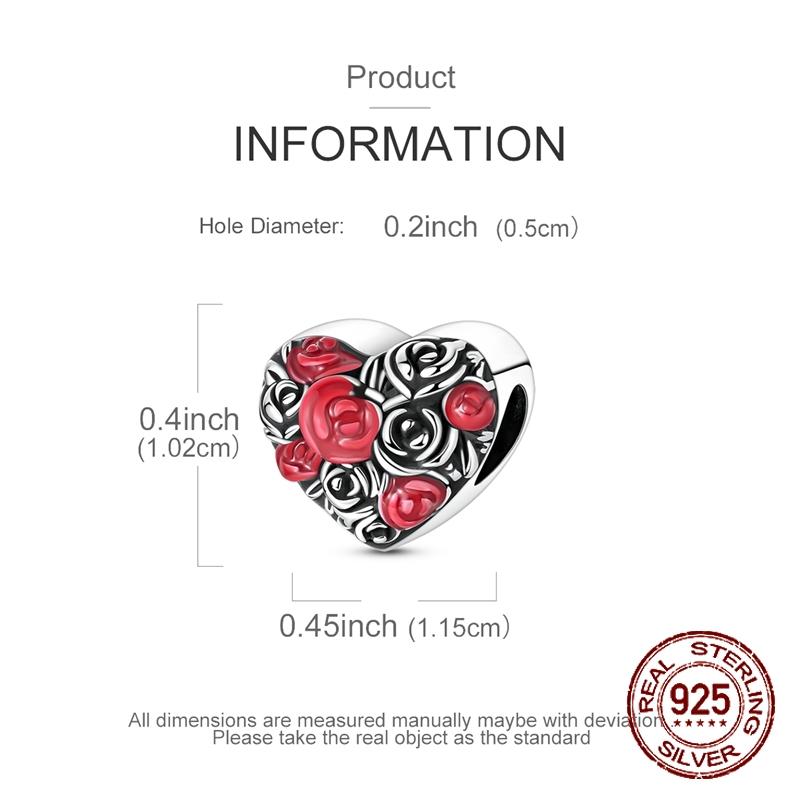 Heart-Shaped Rose Beads Copper Valentine'S Day Dangle Pendant Fit Bangle Bracelet Necklace Diy Jewelry