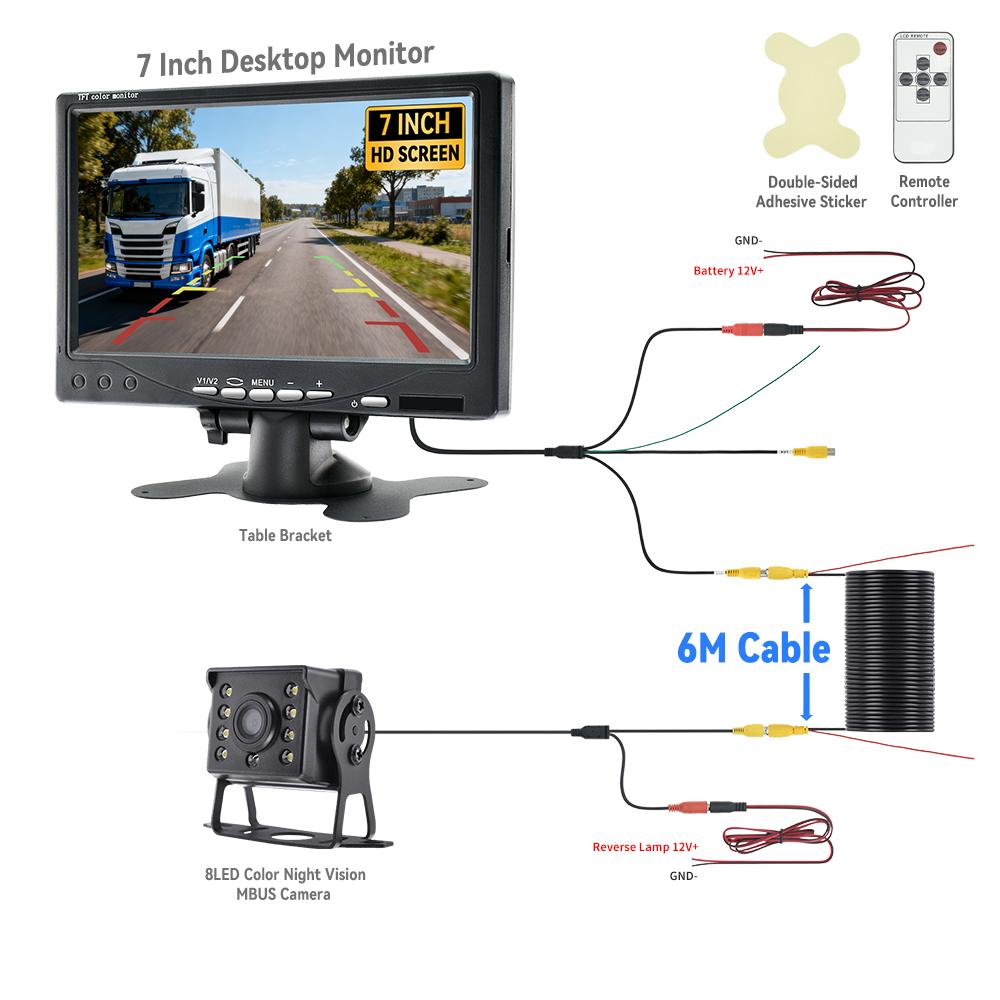 KTYDKP Car Rear View Camera For Truck Parking HD Monitor Trailer 9-36V LED Waterproof Camera with 7" Screen Easy Installation