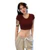 Trendy Slim Fit U-Neck Navel-Baring T-Shirt for Women