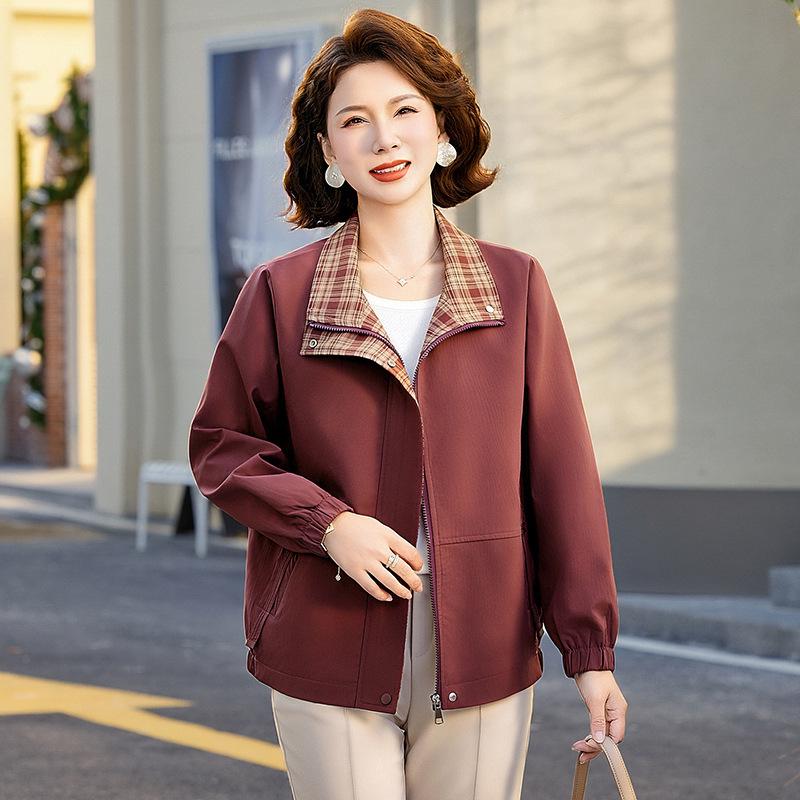

Mother s 2026 Spring/Autumn Lapel Jacket for Middle-Aged & Elderly Women - Loose, Stylish Top 5XL (72.5-77.5 kg) красный