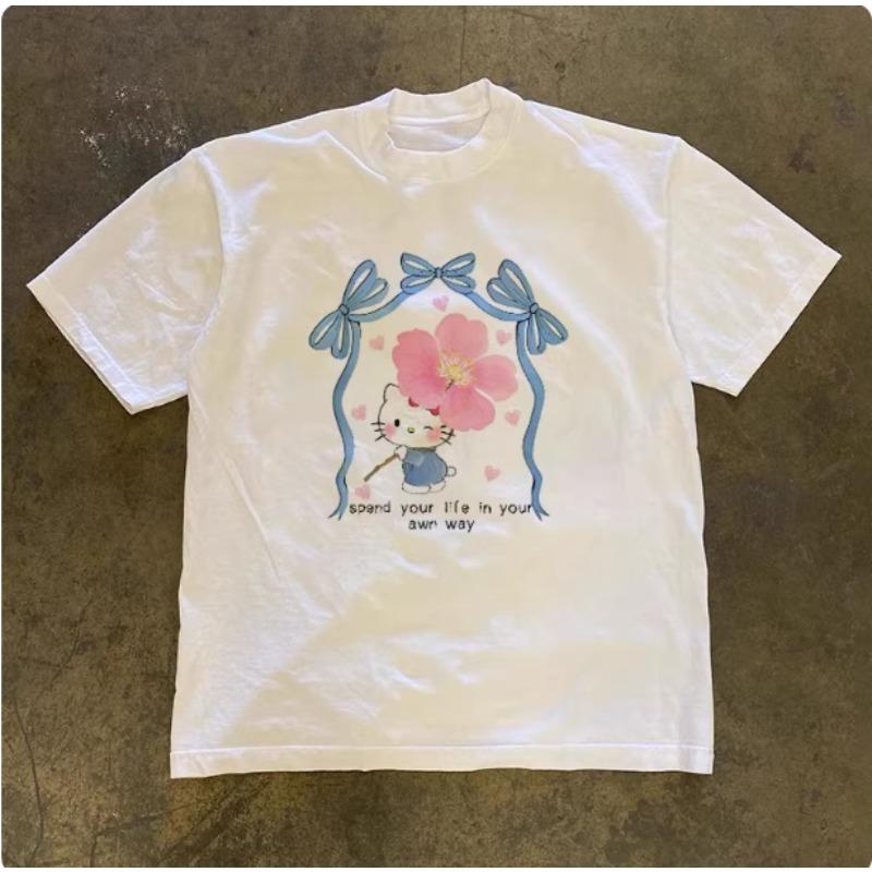 

Sanrio 2026 Summer Comic Form Hello Kitty Image 100 Cotton Printed Casual Tshirt Adult Children Parentchild Top Casual Wear S
