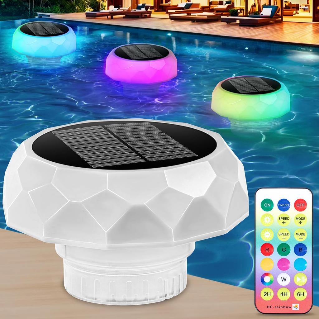 Gusio Solar Pool Chlorine Floater for Up To 3 Inch Tablets, Floating Chlorine Dispenser with Colorful Ball Light