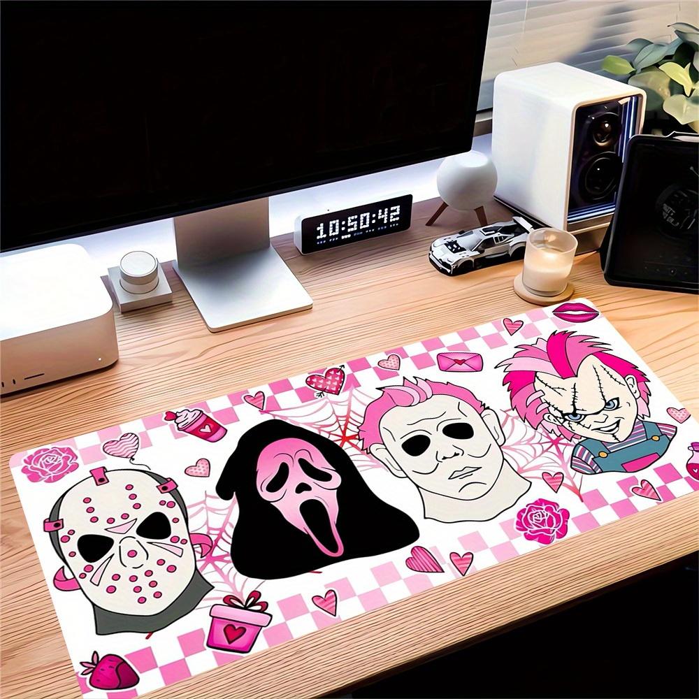 Large Multi-Size Non-Slip Rubber Base Halloween,Pink,Horror Characters Mouse Pad,Stitched Edges Keyboard Desk Mat for School,Office