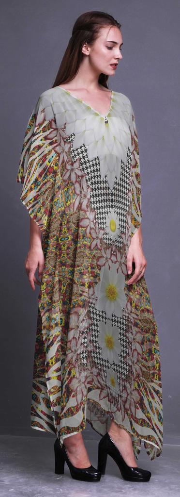 Phagun Geometric Check|Lily & Floral Ladies Plus Size Kaftan Summer Wear Beach Coverup Kimono