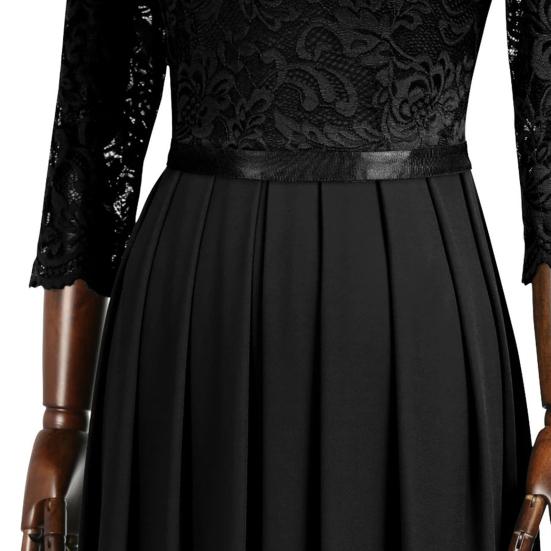 Lady Petticoats Plus Size Stitching Lady Hollow Γυναικείο Φόρεμα Πλισέ Μεγάλο Στρίφωμα O λαιμόκοψη 3/4 Μακρύ Φόρεμα A-Line Γυναικεία Ρούχα