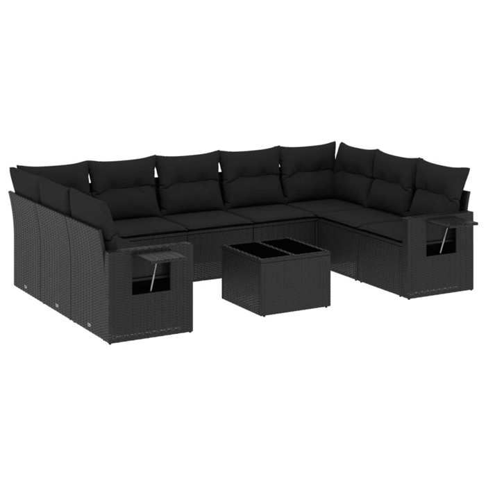 VidaXL Salon de Jardin avec Coussins 10 pcs, Canapés de Terrasse, Ensemble de Meubles de Patio, Mobilier d'Extérieur, Noir 3220604