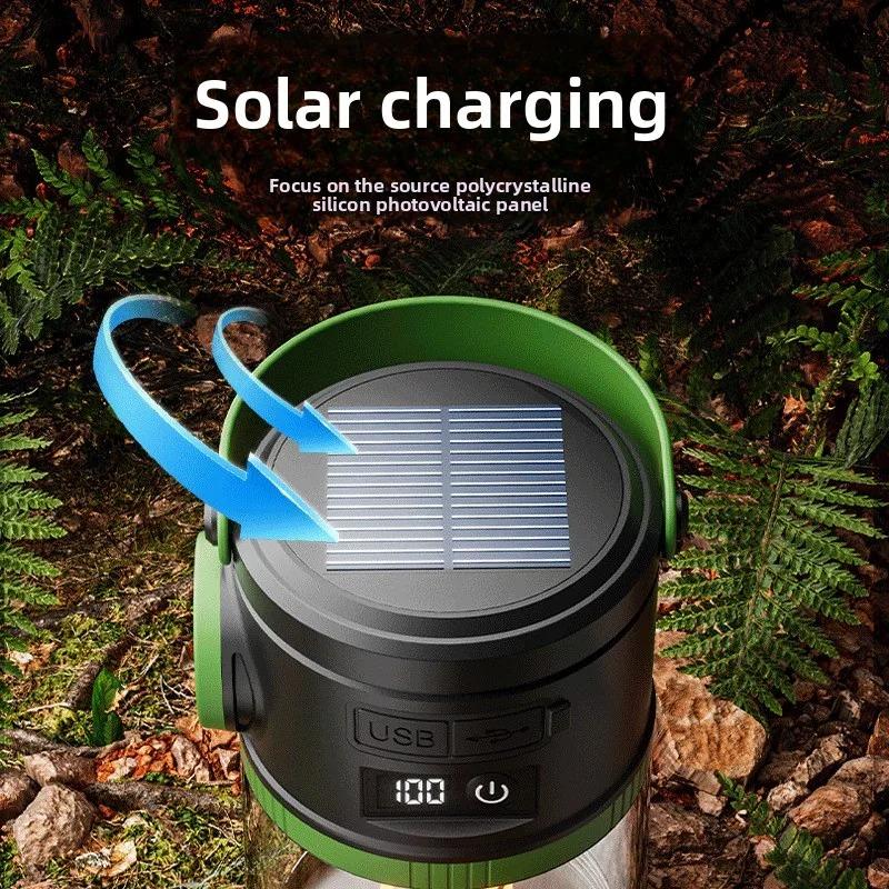 Portable Camping Lamp 5-in-1 Modes Lanterns Solar Outdoor Emergency Lighting Waterproof Solar and USB Charge for Camping Tent