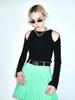 Amadyu Slim Cutout Ribbed Stitch T-Shirt Slim Fit Cutout Top T-Shirt_Black