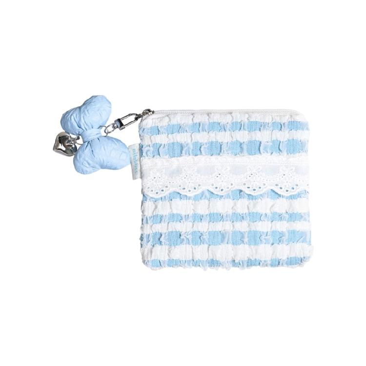 Korean Aesthetic Beauty Cosmetic Bag Breathable Cloud Pattern Lace Detailing Soft Portable Makeup Accessory