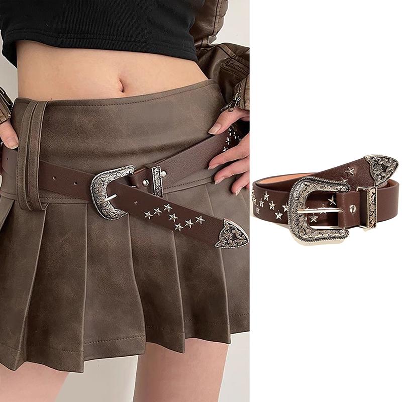Rivet Hollow Bullet Decoration Belt  Leather Studded Goth Rock Wild Adjustable Women Punk Black Belt