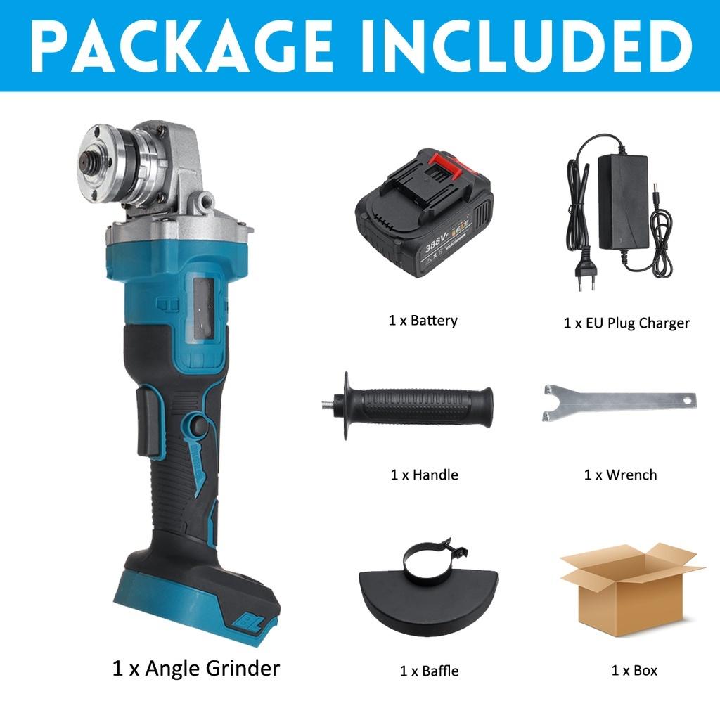 Brushless Cordless Electric Angle Grinder Machine 388VF 125mm Woodworking Power Tool with 1/2 Battery For 18V Battery 800W