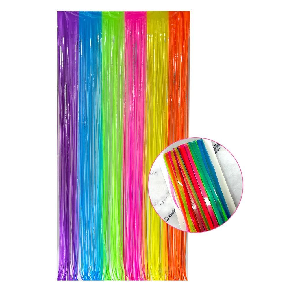 Wielobarwna Zasłona Frędzlowa Kolor Neonowy Dekoracja Imprezowa Fluorescencyjne Streamery Makaronowe Zasłona Fluorescencyjna Impreza Świecąca w UV