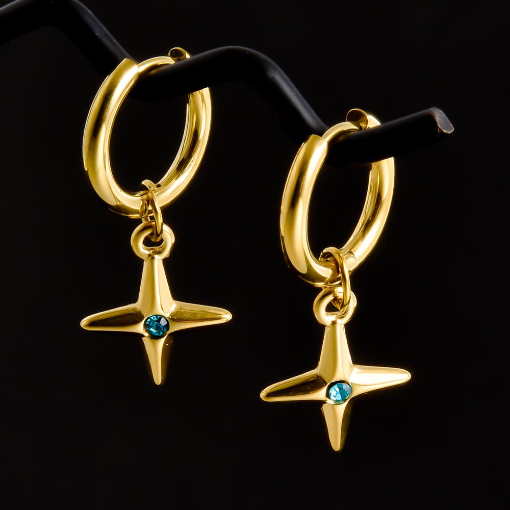 Golden Exquisite Sword Cross Star Hoops Earring Fashion Natural Shell Stainless Steel Earrings For Women Men Accessories Jewelry