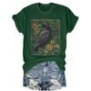Retro Flower and Crow Pattern Printing + Short Sleeves + Round Neck T-shirt + Spring and Summer Women's Clothing