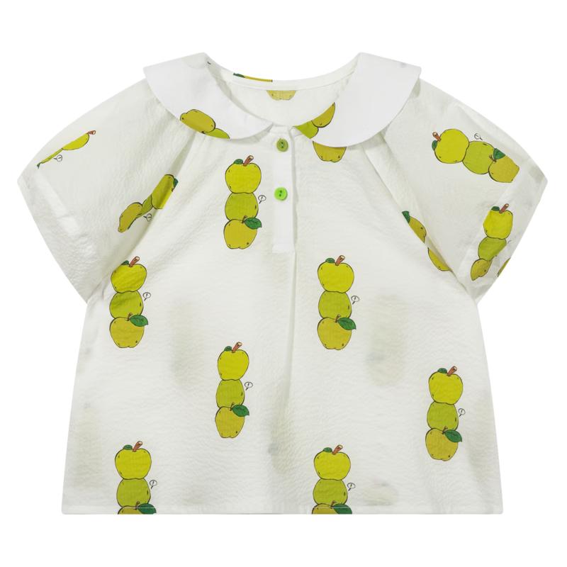 M.Latin Girls' Short Sleeve Printed Doll Collar Shirt