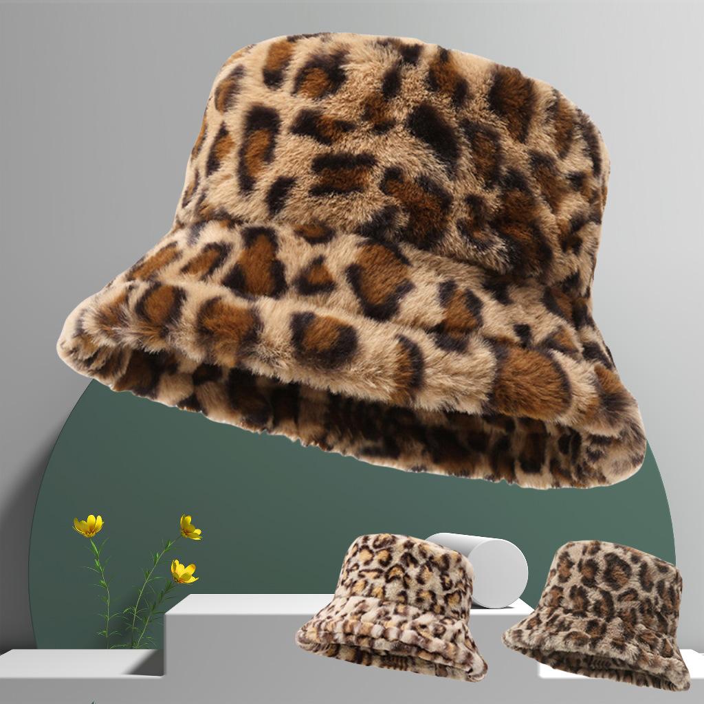 Herbst und Winter Leopardendruck Plüsch vielseitiger Fischerhut Mädchen