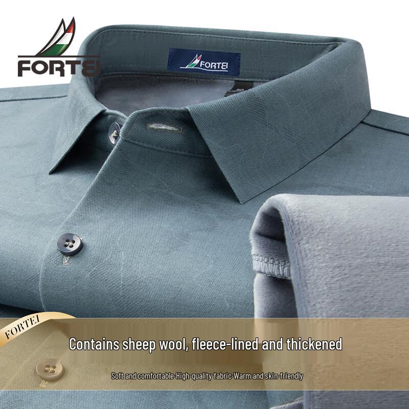 Men s Winter Lamb Wool Blend Lined Long Sleeve Shirt 52