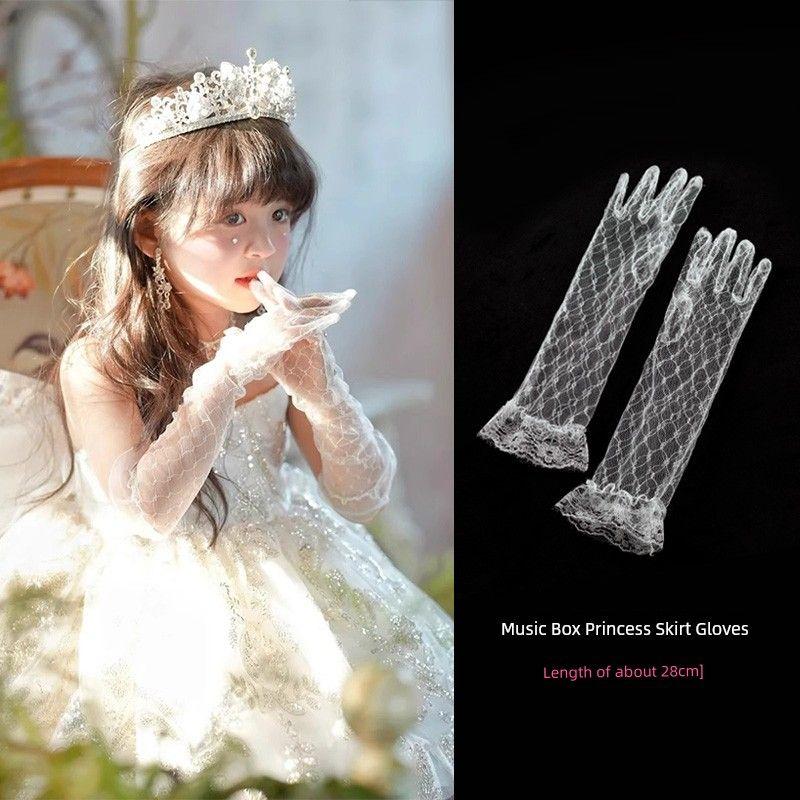 

Music Box Children s Gloves Lace Mesh Muyan Same Style Formal Dress Wedding Dress Children s Birthday Photo Hand Oversleeve [Without drill] Lace mesh gloves for children
