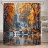 Autumn Forest Elk Shower Curtain Rustic Red Maple Trees Waterfall Wild Animals Fall Landscape Bath Curtains Home Bathroom Decor
