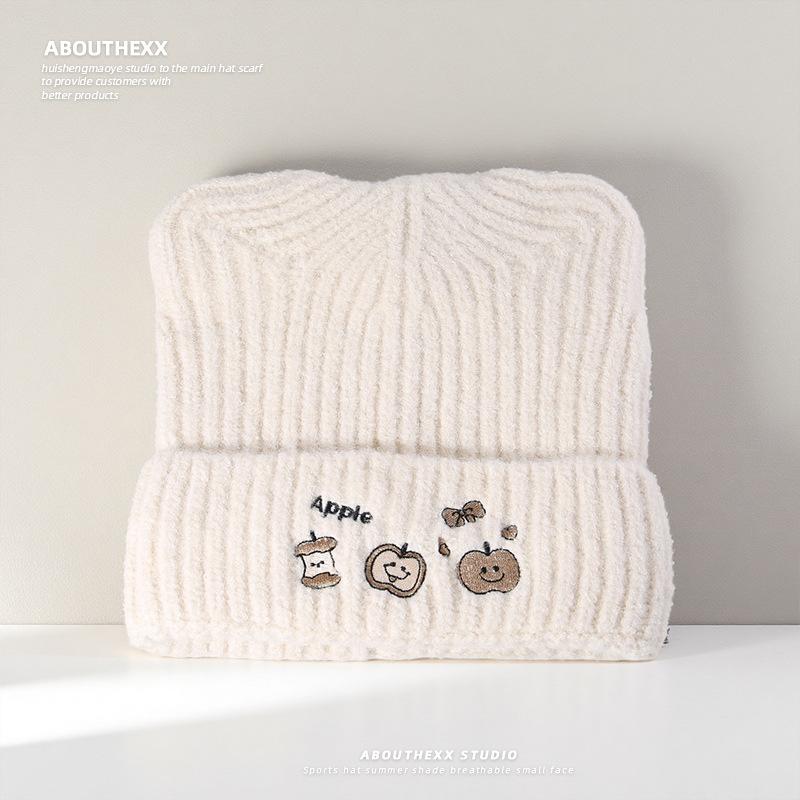 New Autumn and Winter Cute Cat Ears Hat for Women Versatile Face Showing Small Knitted Hat Ear Protection Warm Woolen Hat Trendy