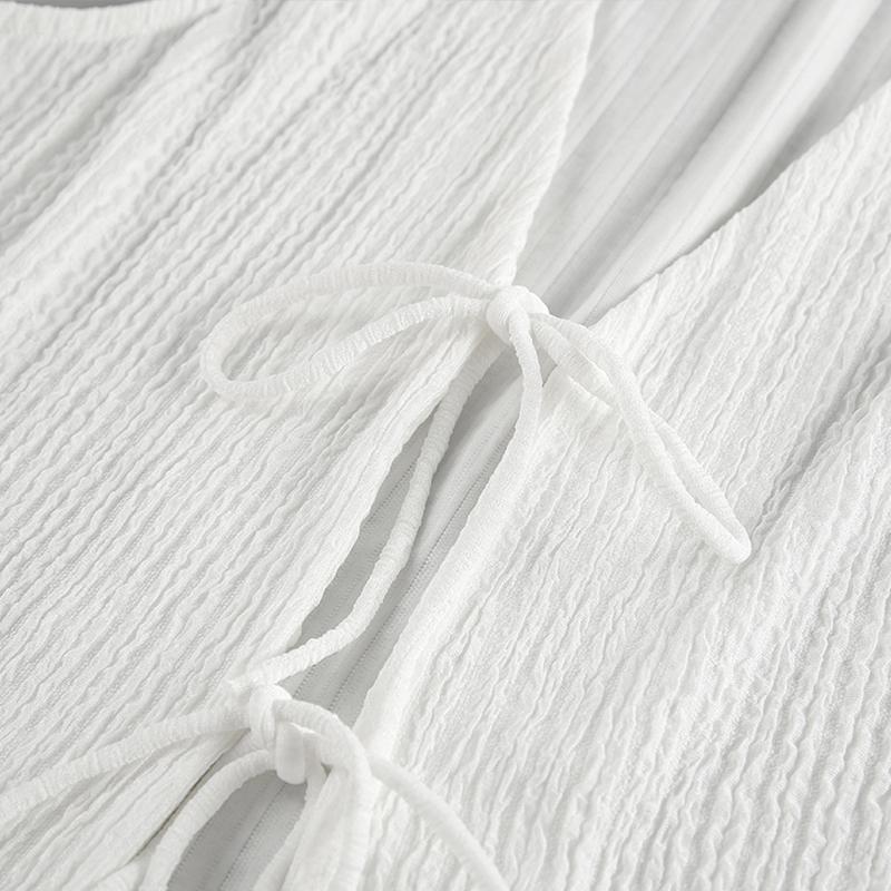 Women's Loose Shorts Sets Casual White Crepe Fabric V-neck Sleeveless Lace Up Vest Elastic Waist Shorts Summer 2-piece Set