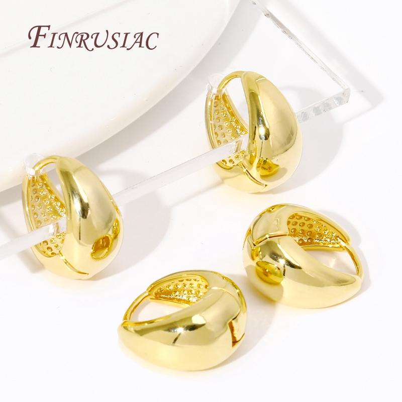 Trendy U Shape Earring Hoops Female 18K Gold Plated Brass Metal Earrings For Women Thick Chunky Huggie Earrings Jewelry