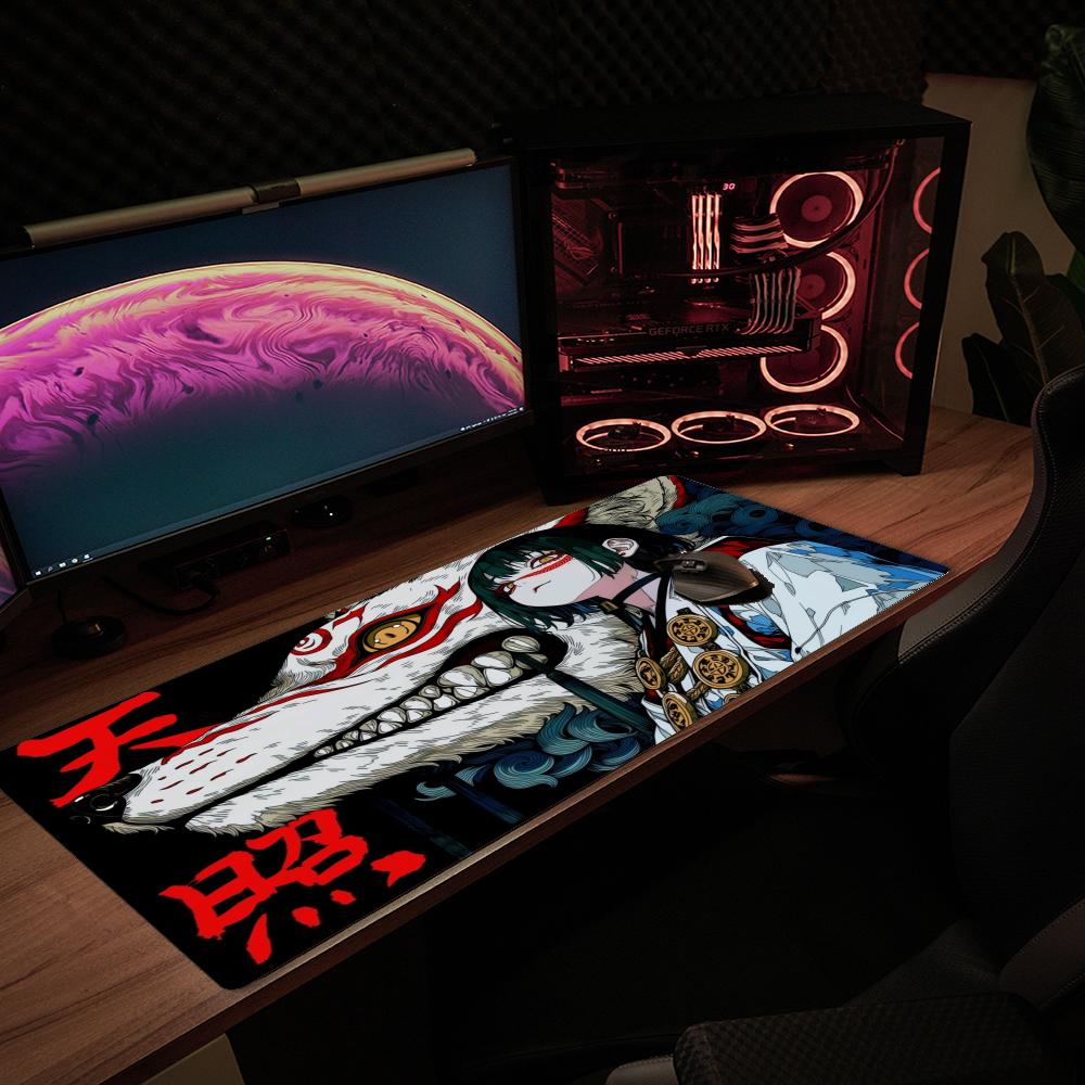 Kimono Anime Girl Mouse Pad XXL White Fox Beast Non‑Slip Rubber Deskmat Pc Game Keyboard Mats Large Computer Mouse Mat