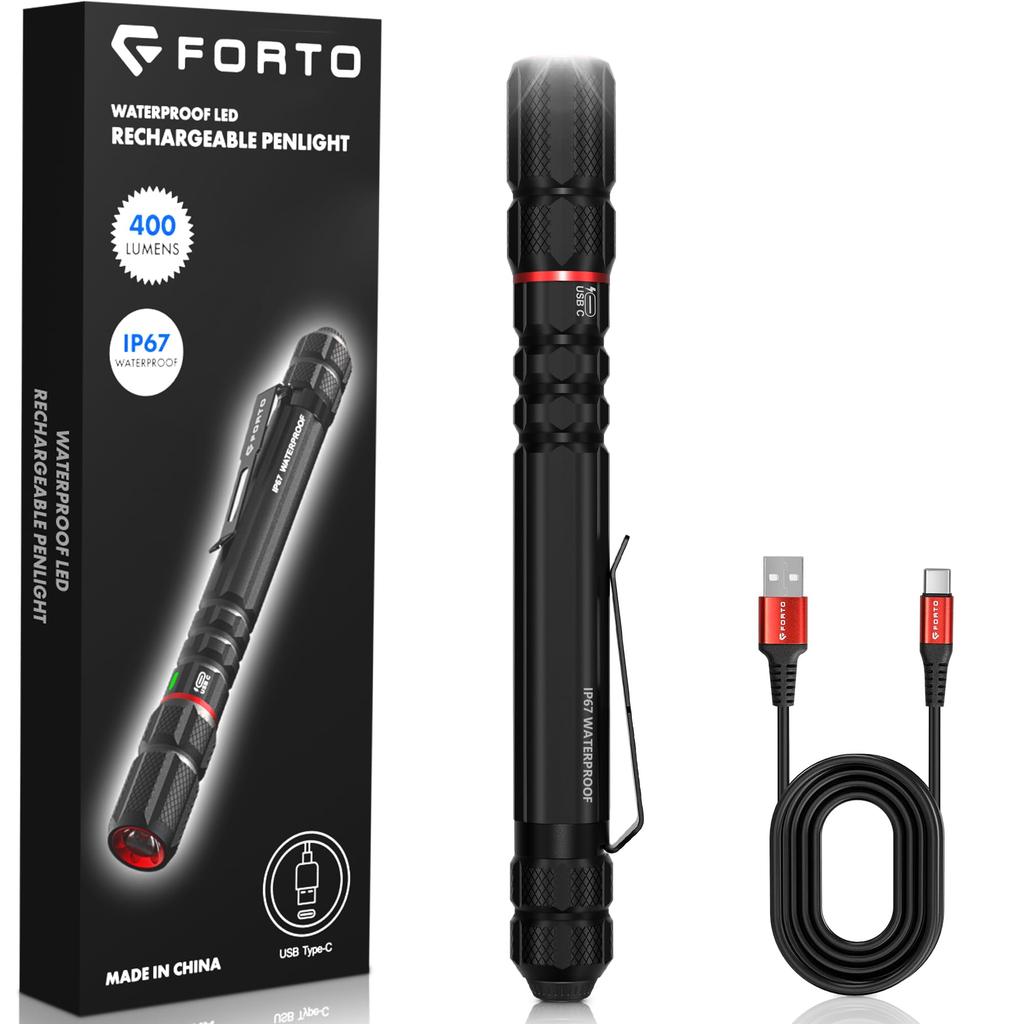 FORTO Rechargeable 400 Ideal for Disaster and Crime High Small and Battery Level Display Penlight, Lumens, Preparedness, Evacuation, Walking,