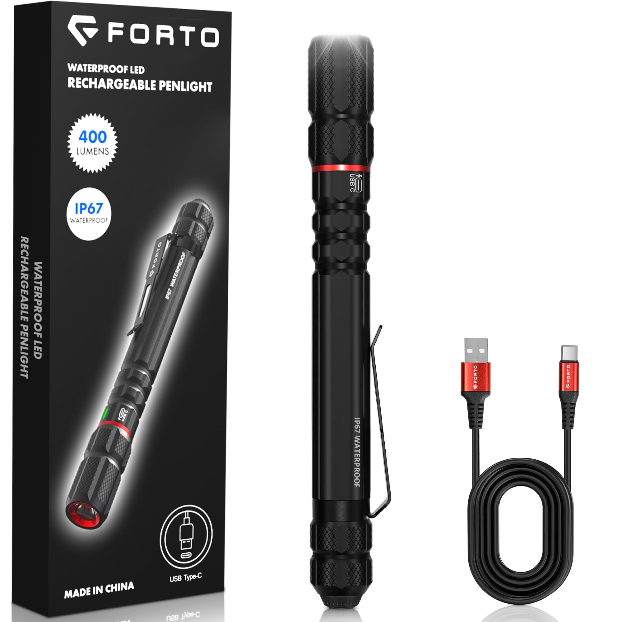 

FORTO Rechargeable 400 Ideal for Disaster and Crime High Small and Battery Level Display Penlight, Lumens, Preparedness, Evacuation, Walking,