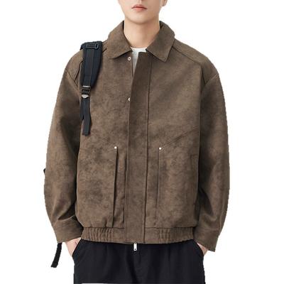 Jaqueta Masculina de Couro PU Rebites Estilo Americano Outono Nova Lapela Tamanho Grande Jaqueta Retro