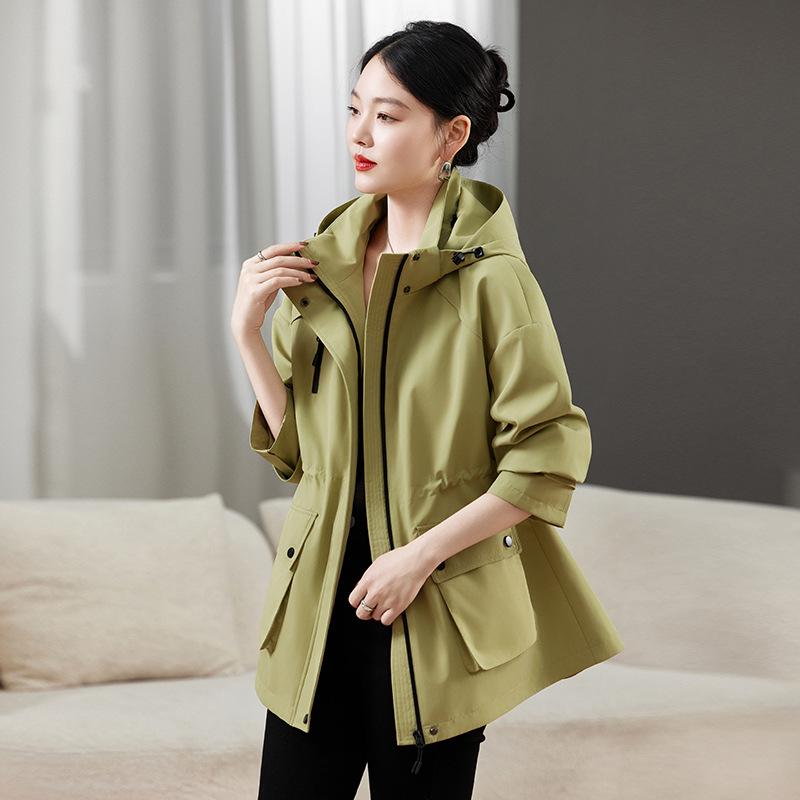 Women's Fashionable Mid-Length Hooded Trench Coat, 2025 Spring/Autumn, New Korean Loose High-End Design.