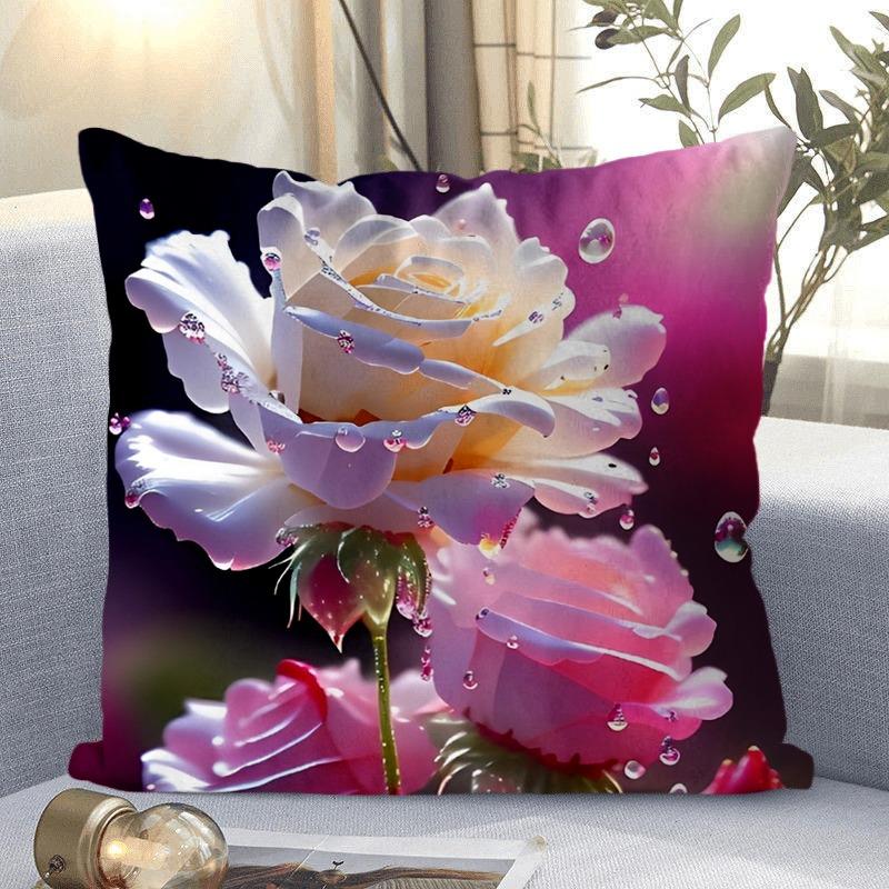 Rose Flower Print Decorative Pillowcase Bedroom Living Room Square Cushion Pillowcase