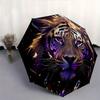 1pc Majestic Tiger with Crystal Crowns Pattern Umbrella, Fashionable, Personalized, High-Value Folding Umbrella, a Must-Have for Summer, 8-Rib Du