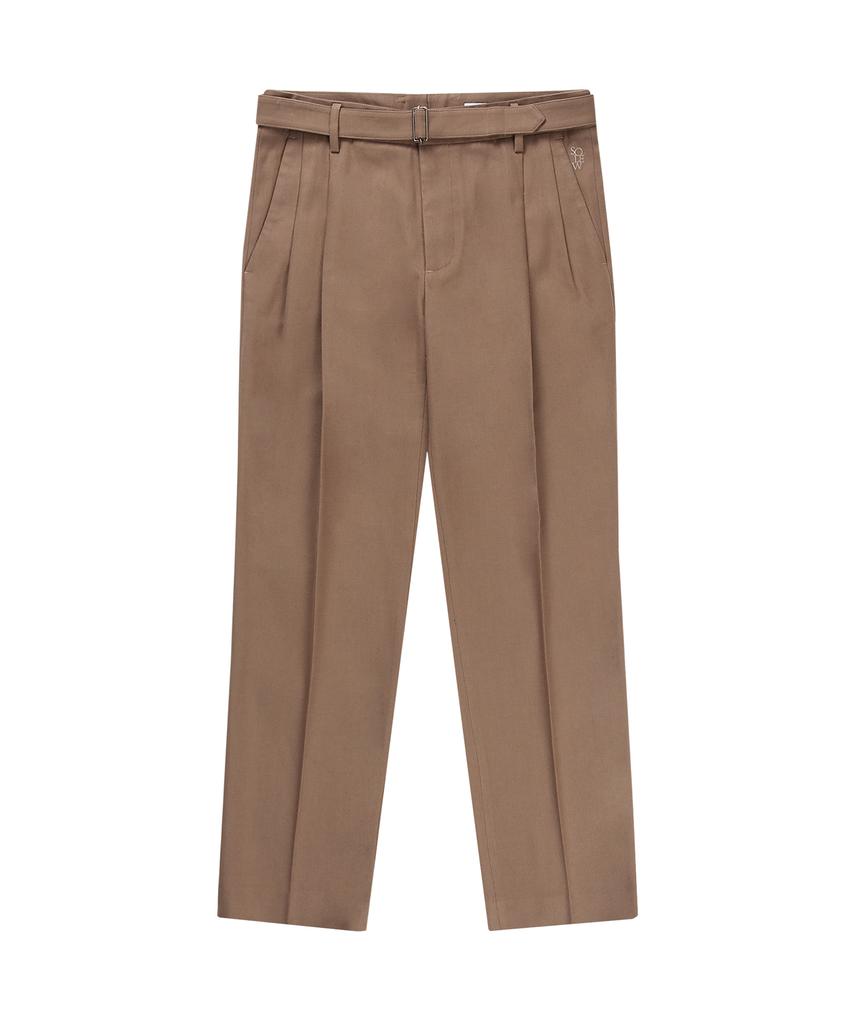 SOLEW Belted Double-Pleat Tapered Pants_Beige
