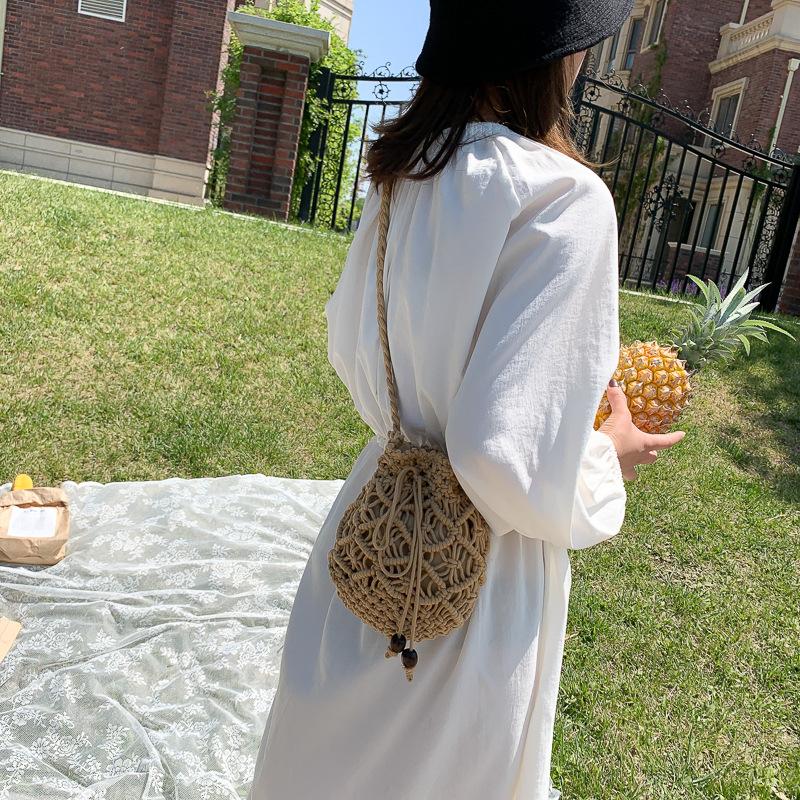 Yogodlns Cotton Rope Bucket Shoulder Bag For Women Handamade Woven Summer Beach Drawstring Crossbody Bag