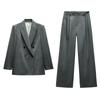 Double Breasted Suit with Padded Shoulder Outwear 2129095 Pleated Wide Leg High Waist Casual Trousers 2125095