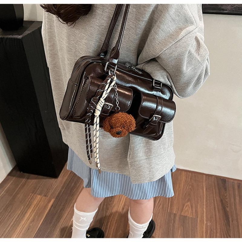 Premium Retro Rote Bowlingtasche Modische Mehrzwecktasche mit Schulterpolster Nischen-Tasche