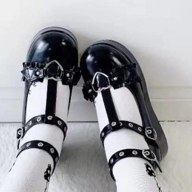 Japanische Lolita Damenschuhe mit dicker Sohle und runder Spitze: Süße Harajuku Soft Girl Lederpuppen-Schuhe