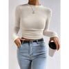 Women Solid Color Crew Neck Long Sleeve Slim Fit Casual Knit Shirt