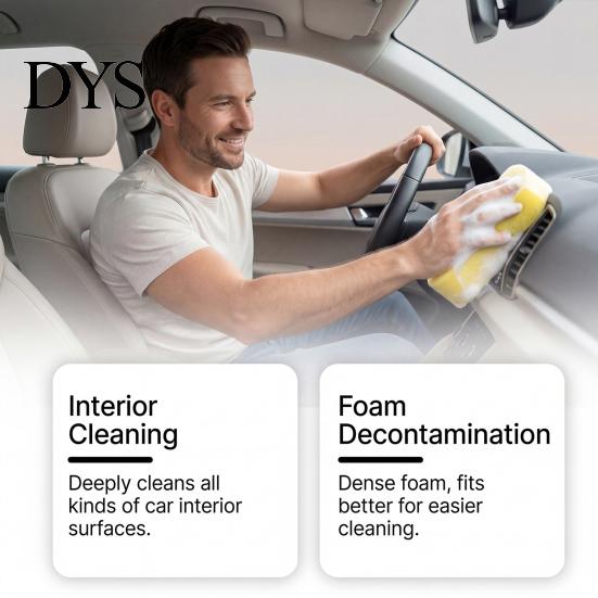 Upholstery Cleaner Foam 355ML Car Interior Foam, with Sponge & Microfiber Towel, Deep Cleaning Faux Leather Surface Auto Detailing Spray, Lemon Scent