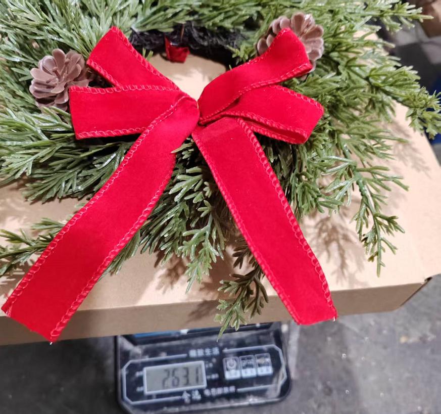 Pre-Lit Artificial Christmas Wreath,  Artificial Christmas Garland For Front Door With Red Bow, Cones, Red Berries,