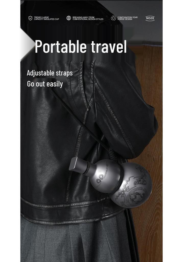 Black Myth Wukong Gourd Thermos Cup: Double-Layer, Portable, Stainless Steel, Outdoor Sports Hip Flask