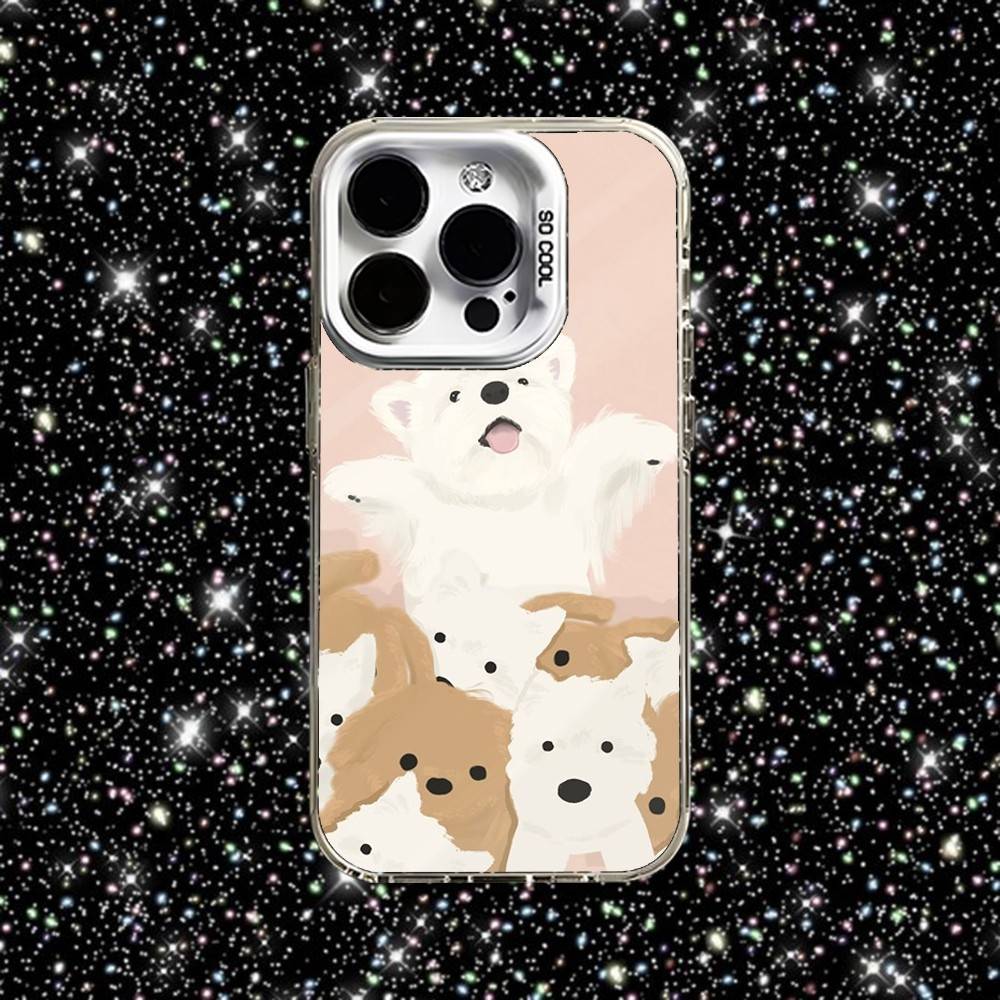 Happy Dog Cute Phone Case For iPhone 16,15,14,13,12,11,Pro,XS,Max,Plus,Mini,SE White Candy Matte Shockproof Cover