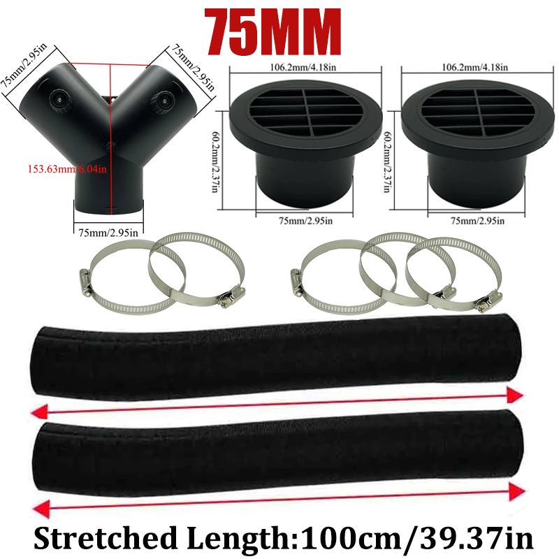 60mm 75mm Car Air Diesel Heater 2x Air Outlet Vent + 1x Valve Flap Outlet + 2x Warm Duct Pipe + 5x Clamp For Webasto Eberspacher